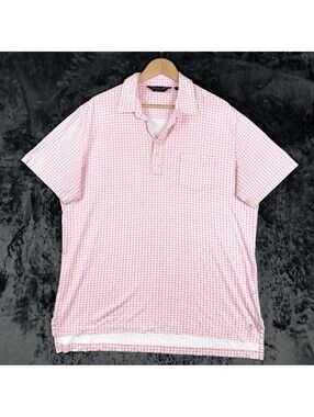 Polo Golf Ralph Lauren Men’s Large Pink White Gingham Check Polo Shirt Stretch